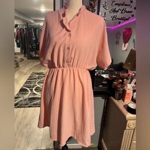NWOT MADE IN ITALY Women's Peach Button-Front Short Sleeve Dress